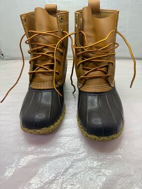 L.L. Bean leather Two-Tone Brown and Black Lace-Up Duck Boots